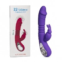 Thrusting Rabbit Vibe. 12 Thrusting & 12 Vibrating Functions, Heating, Silicone, Rechargeable, PURPLE